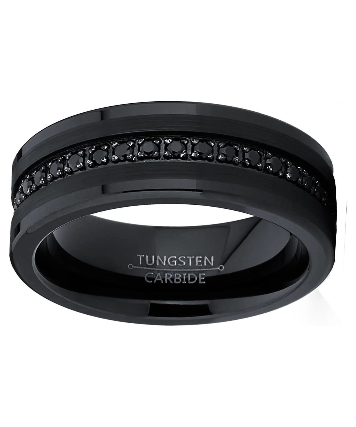 Men Genuine Tungsten Black Band Eternity Ring Cubic Zirconia Comfort-Fit