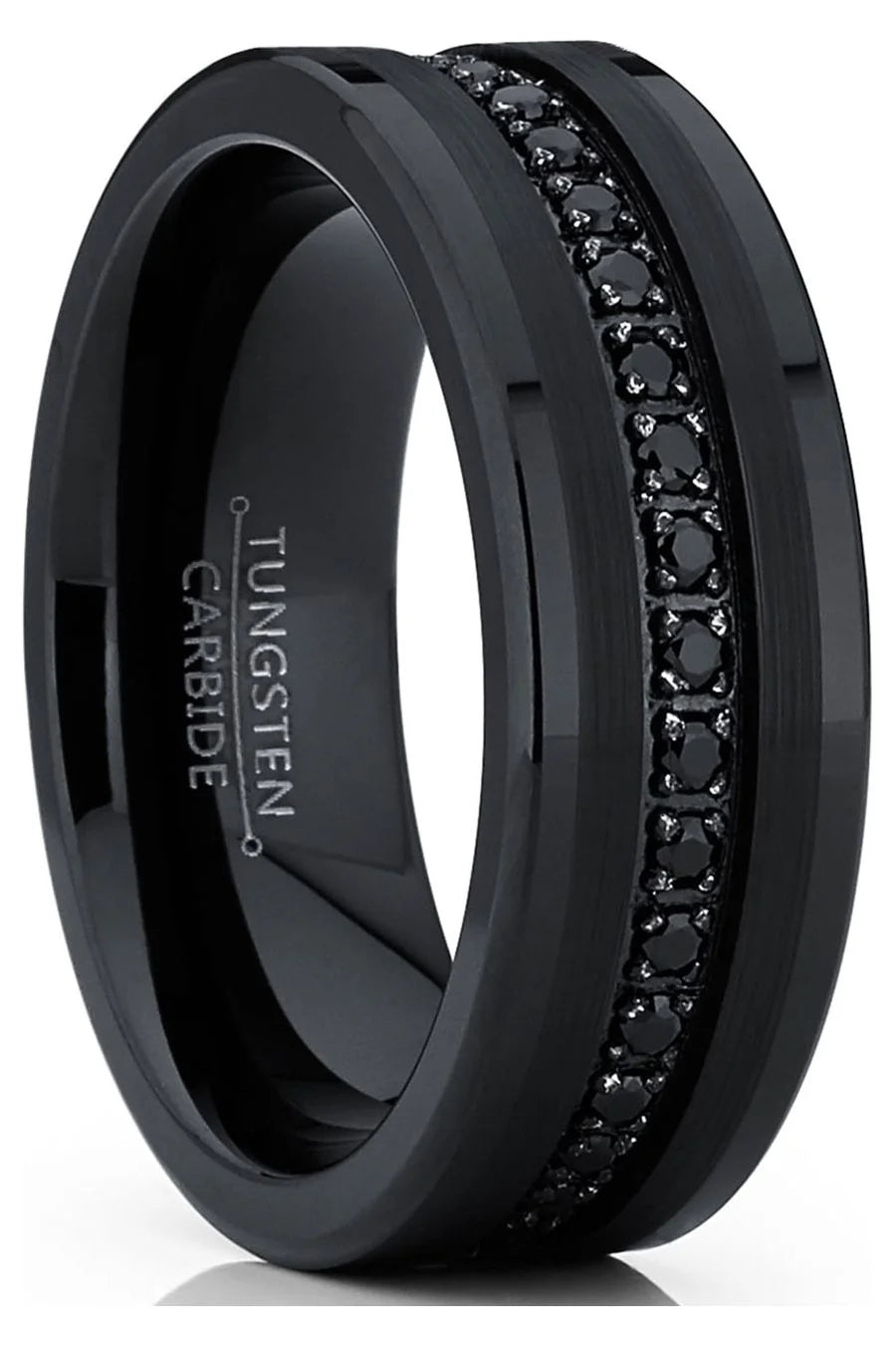 Men Genuine Tungsten Black Band Eternity Ring Cubic Zirconia Comfort-Fit