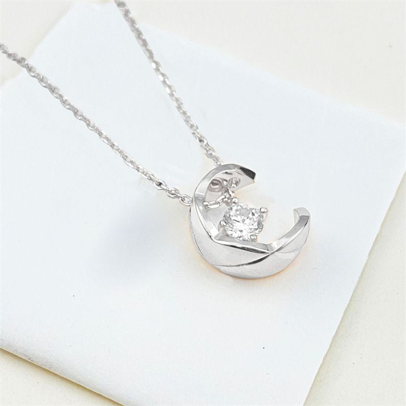 Women Diamond Necklace Pendant Luxury Jewelry Rhombic Pineapple Moon Star 18K Rose Gold   