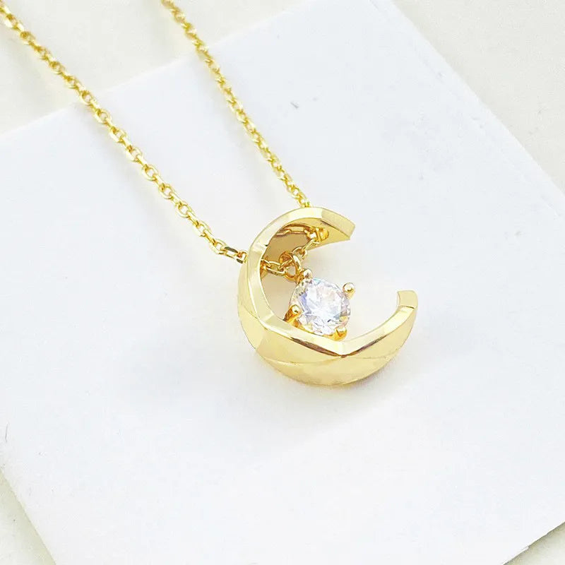 Women Diamond Necklace Pendant Luxury Jewelry Rhombic Pineapple Moon Star 18K Rose Gold   
