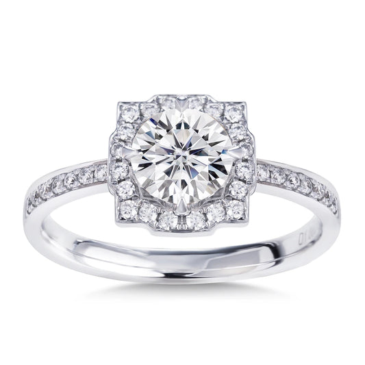 18K Moissanite Diamond Halo Ring Gold Jewelry