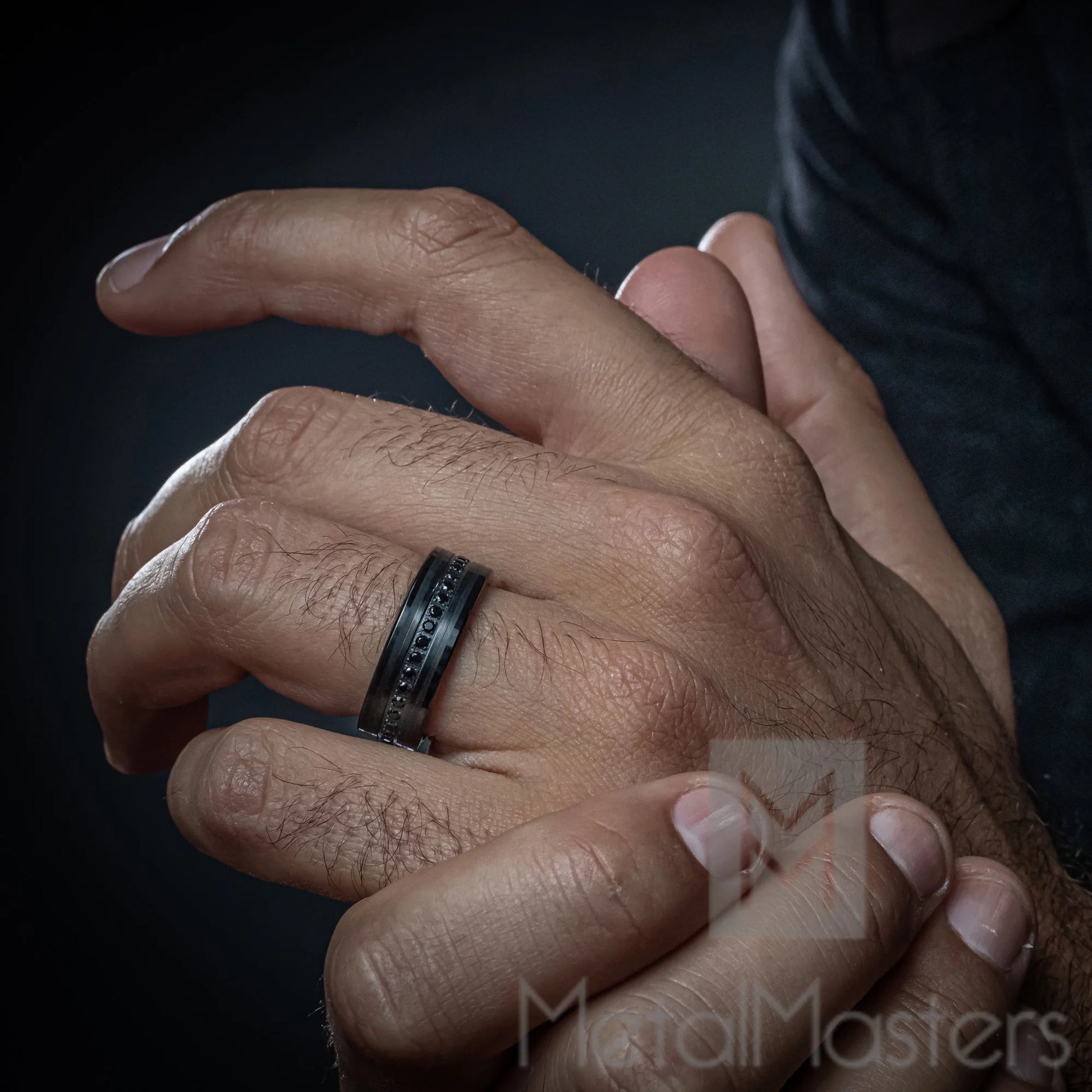 Men Genuine Tungsten Black Band Eternity Ring Cubic Zirconia Comfort-Fit